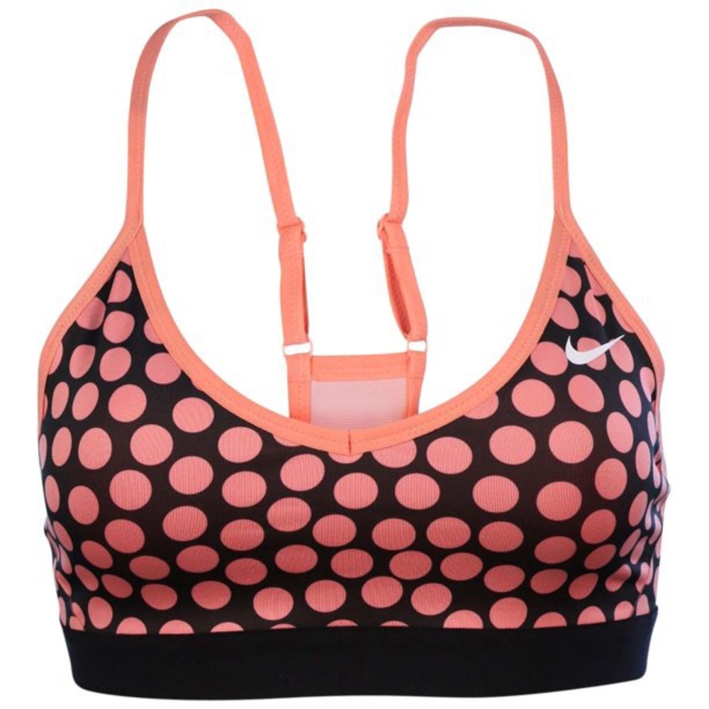 Nike Women's Pro Indy Sports Bra-Coral pink /Black polka dot medium